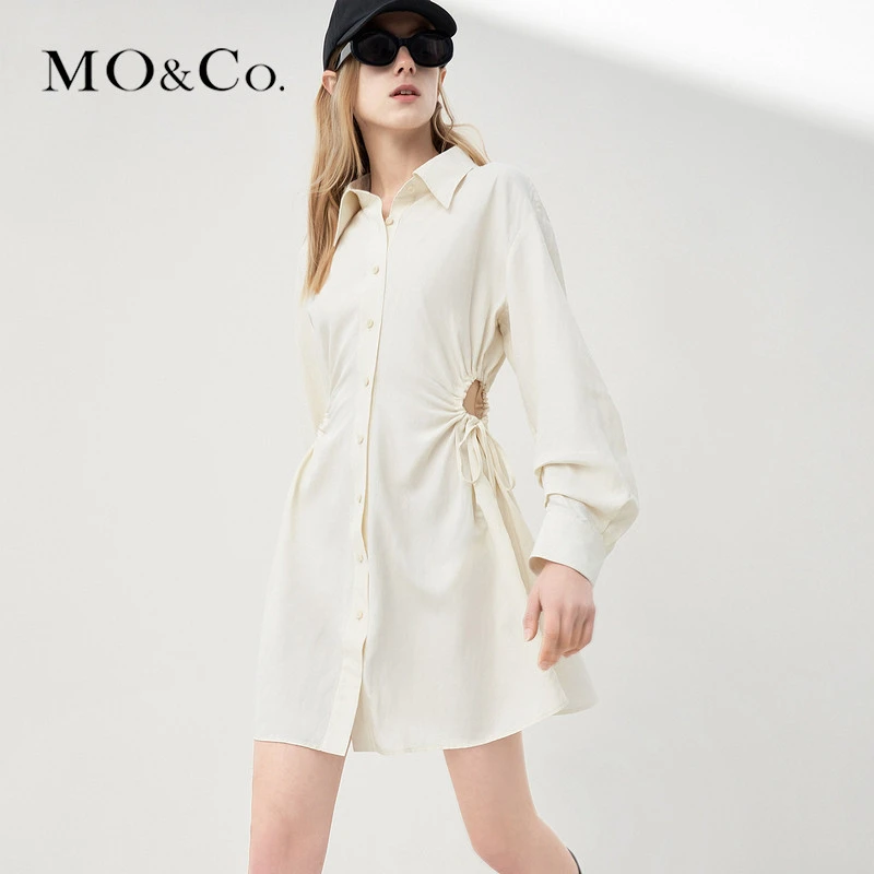 【诗语专属】MOCO夏抽绳镂空高腰衬衫裙连衣裙收腰MBB2DRS003