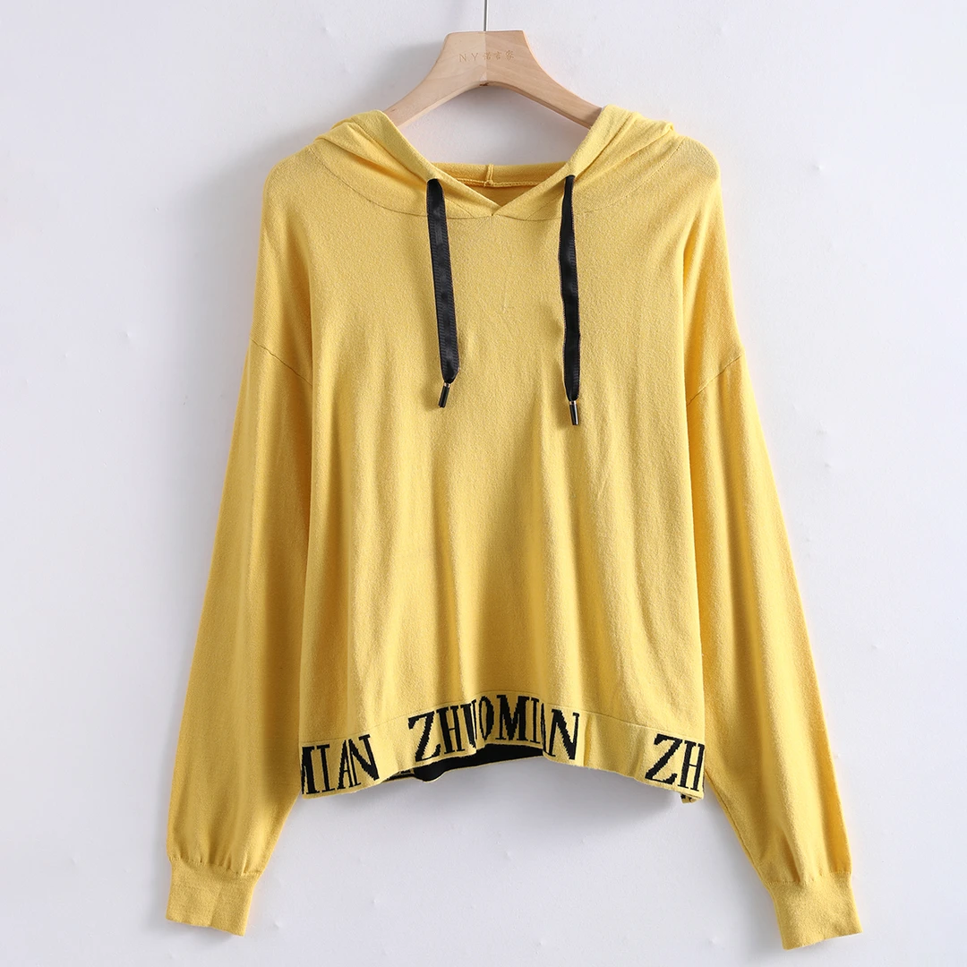 R-9120 软糯舒适！女士时尚百搭慵懒休闲纯色短款春秋连帽长袖毛衣