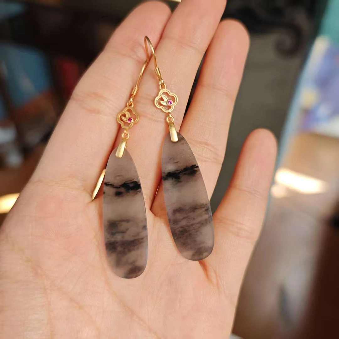 【德巧家】和田玉青花意境感耳饰 23号