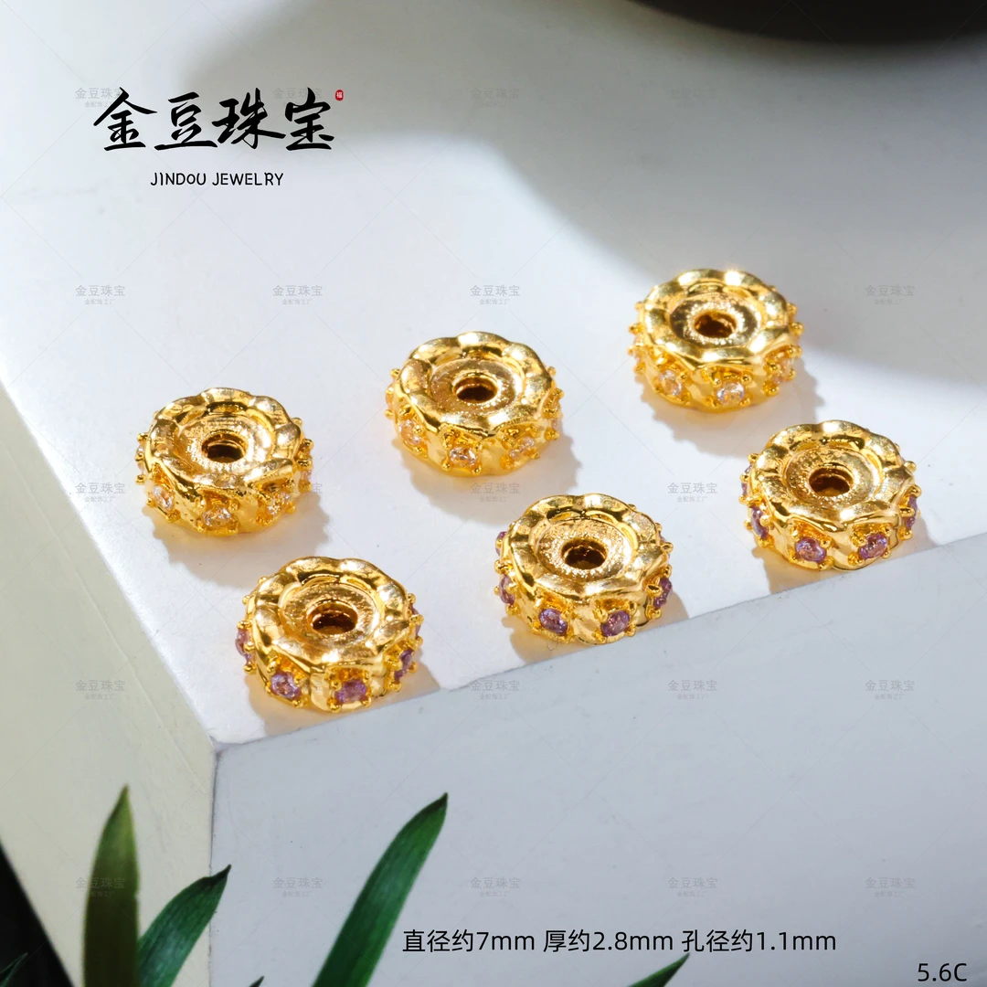 【金豆珠宝】18K金豪镶约7mm薰衣草紫车轮隔片垫片卡环（厚5D金）C