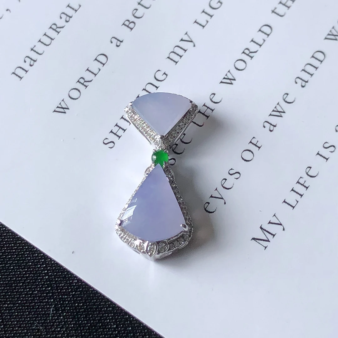 缅甸天然A货翡翠18k金镶嵌老坑冰种紫罗兰水滴吊坠尺寸23.3/10/6