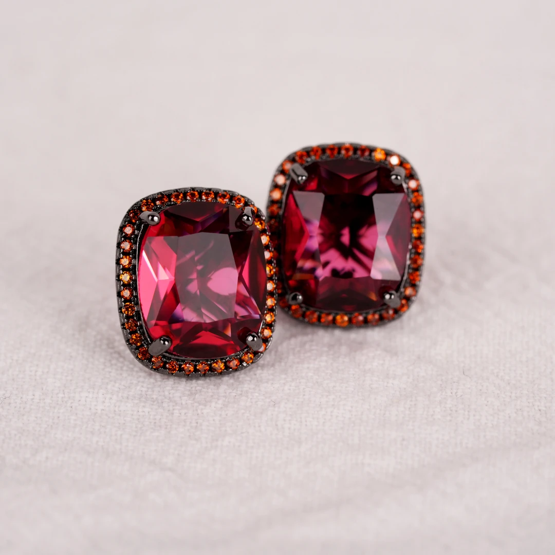 铜合金合成锆石耳饰 铜合金 合成立方氧化锆 红色耳饰 7256-1