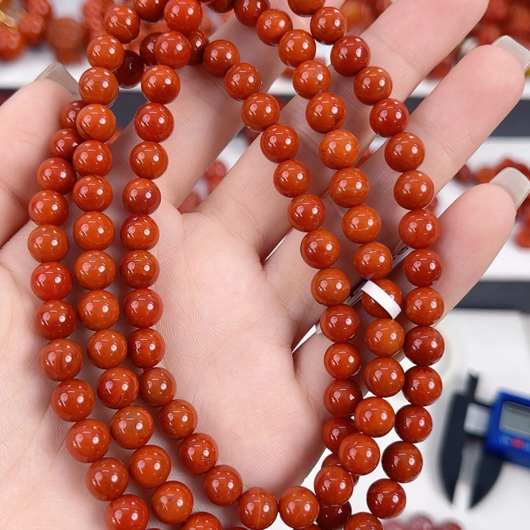 南红玛瑙未镶嵌瓦西柿子红满肉7mm多圈