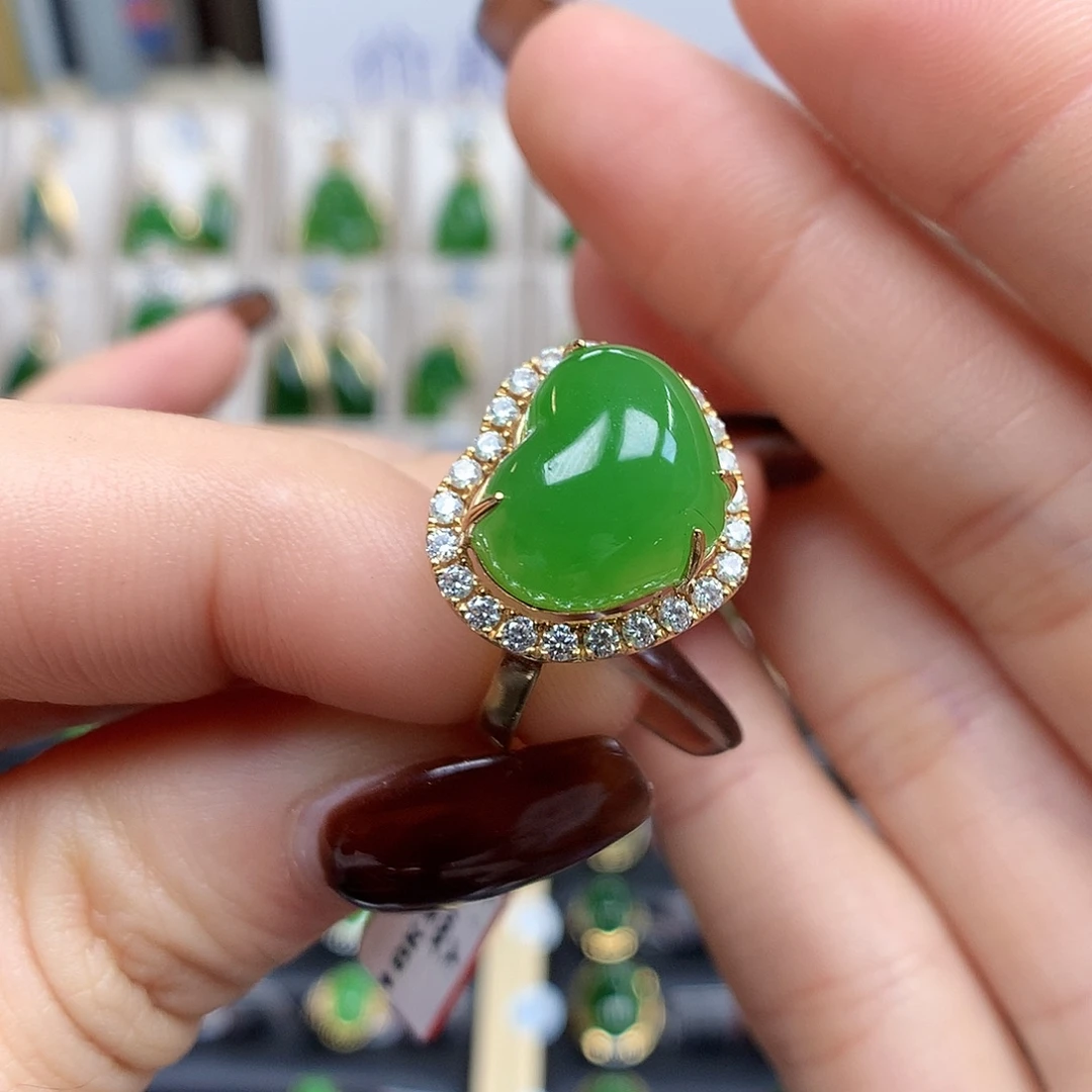 和田玉18K金镶嵌戒指10×12