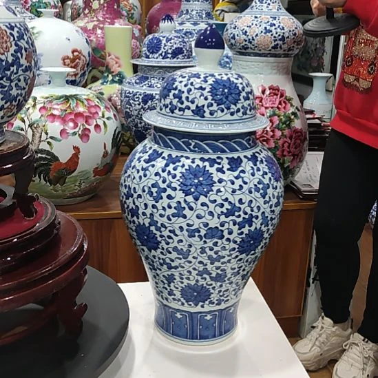 草***箭瓷片景德镇陶瓷青花将军罐