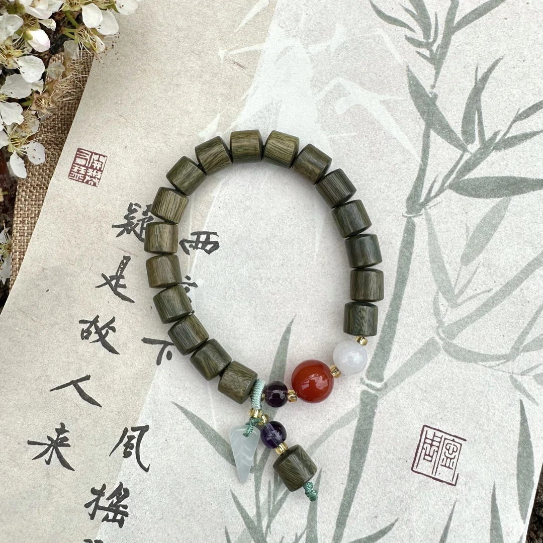 非金属木质手链 天然绿檀木手串单圈本命年转运珠设计款女款礼物