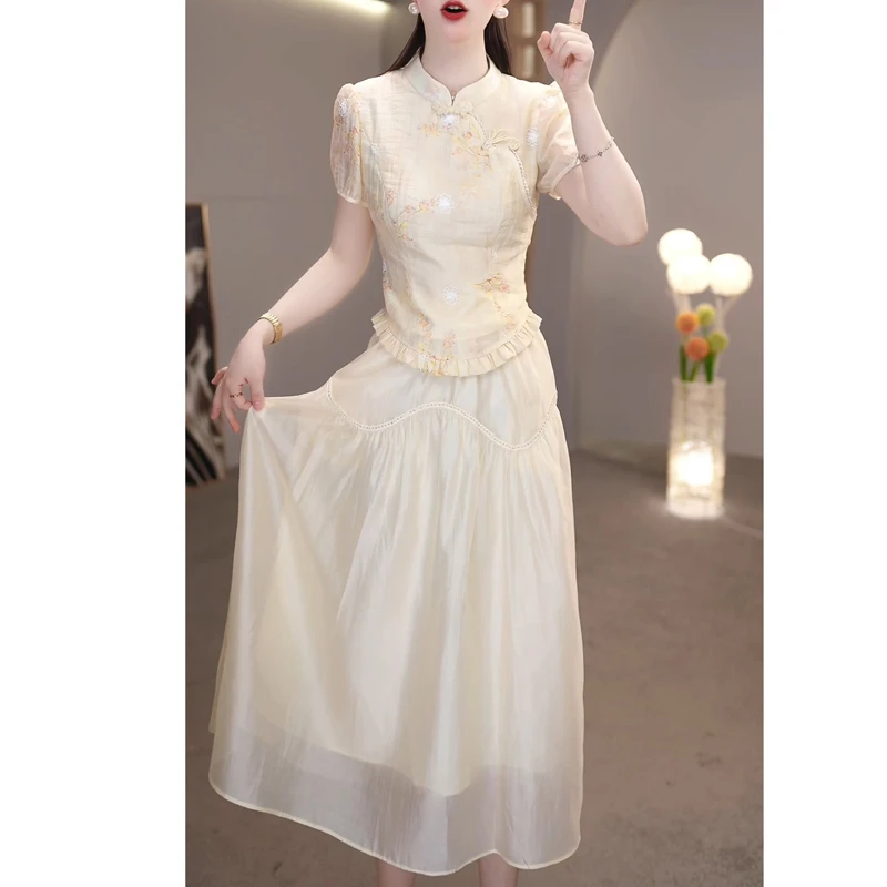 今年流行爆款气质国风两件套女夏2025年新款裙子新中式旗袍套装裙