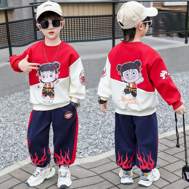 哪吒衣服男童卫衣套装春秋款2025新款帅气儿童两件套宝宝春装