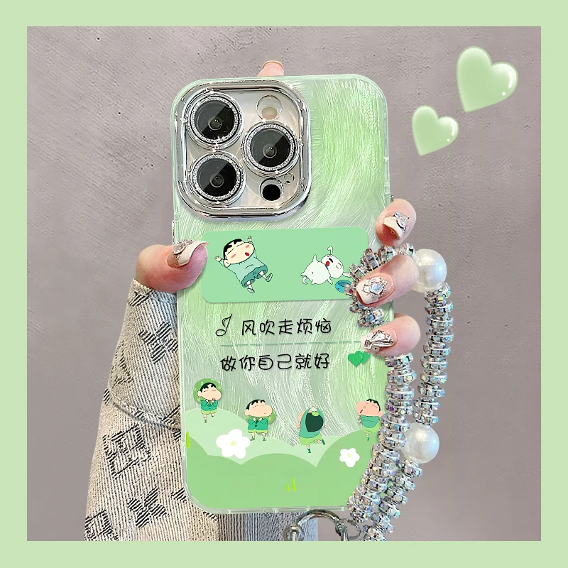 没烦恼小新适用苹果15vivo华为oppo小米iPhone14精孔羽纱纹手机壳