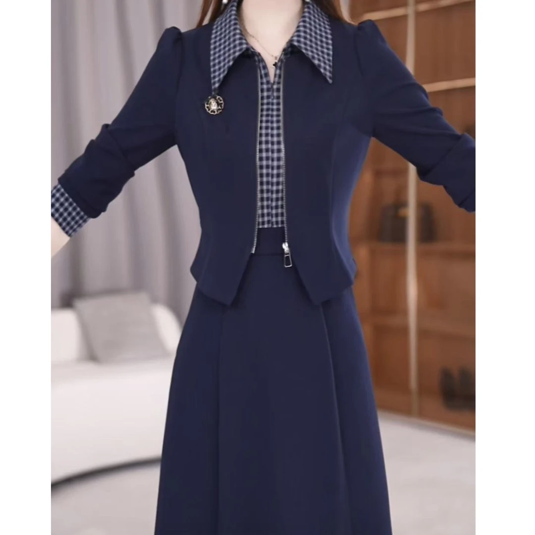 5490#高级时尚气质假两件裙子2025秋季新款遮肉显瘦连衣裙