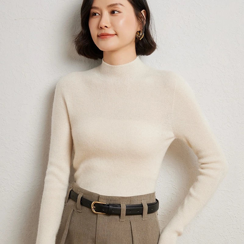 MZ.一线成衣羊毛羊绒针织衫半高领抽条显瘦打底上衣ZW210