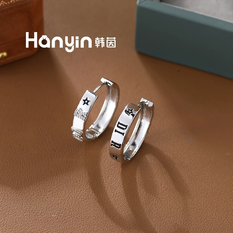 铜合金合成锆石耳饰 3cm重工微镶字母D宽版耳环AAA