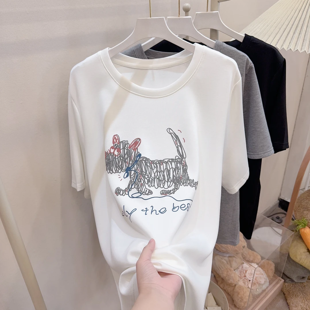 胖胖家*27311新款发泡小狗洋气百搭减龄圆领半袖