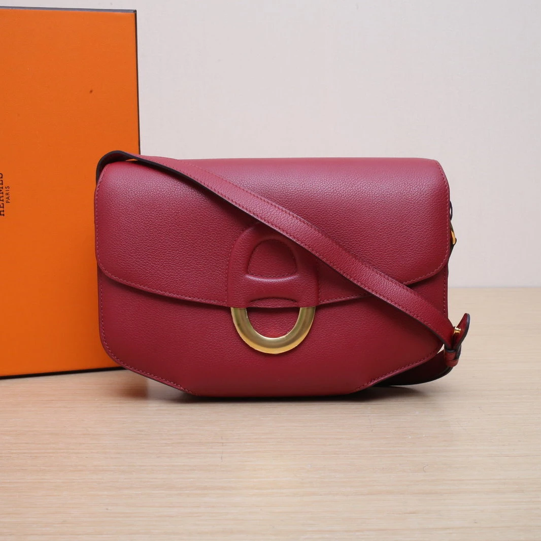95新 Hermes/爱马仕 小花6欢 猪鼻包 中号 25 K1石榴红 EC皮 X刻