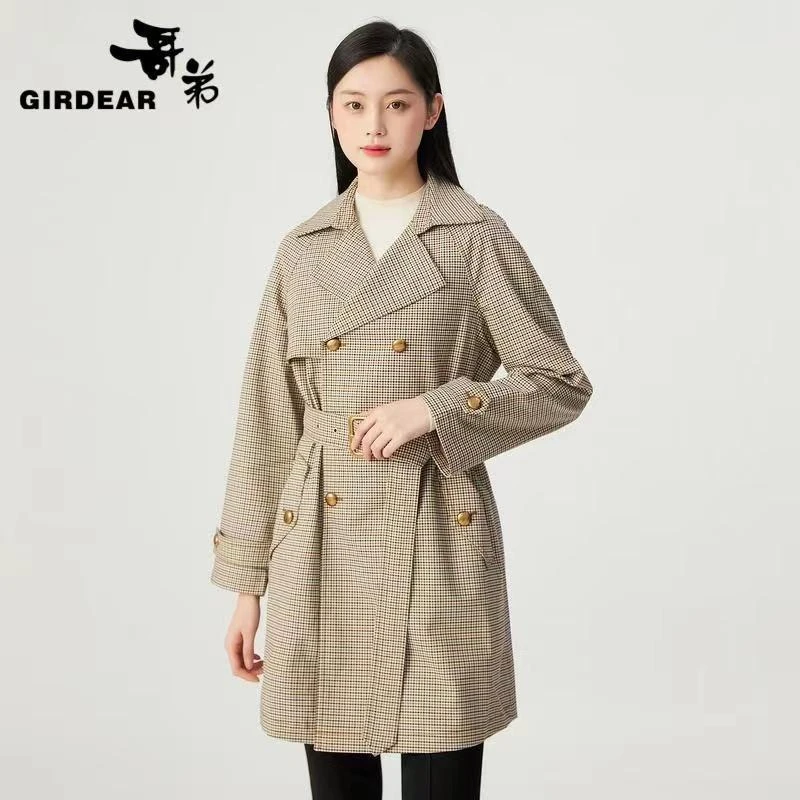 GIRDEAR/哥弟春季新款通勤韩系气质百搭修身腰带风衣外套1400666