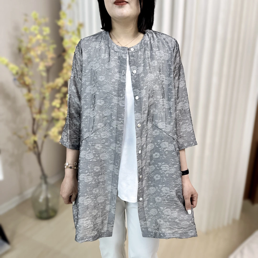 T-128夏季大码正肩宽松显瘦重工立体提花薄透气开衫外套