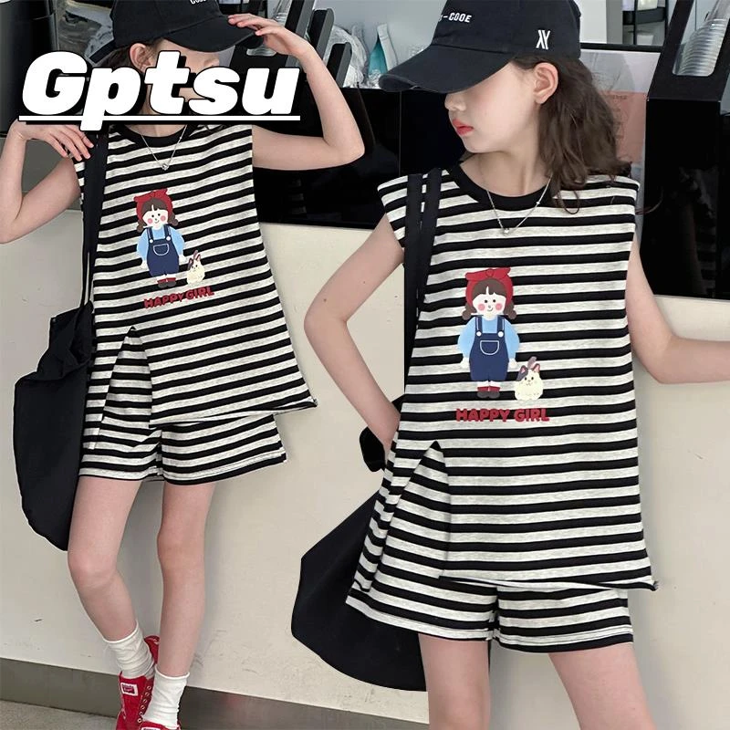 GPTSu女童套装2025新款儿童装巨好看装薄款女大童女装夏季短裤T恤
