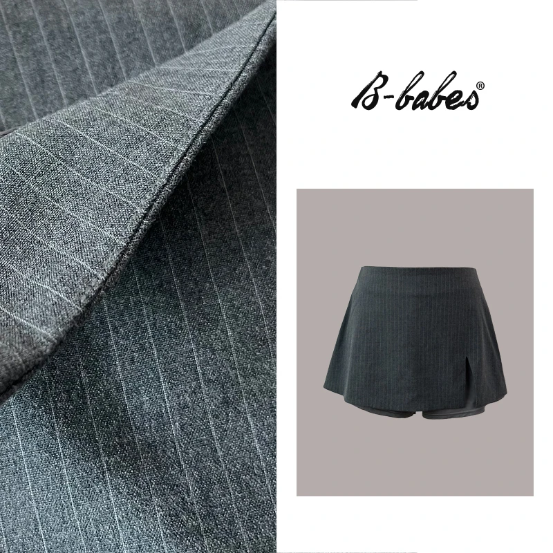 B-babes【高能小搭】西装短裙侧开叉辣妹高腰防走光显瘦a字短裙裤