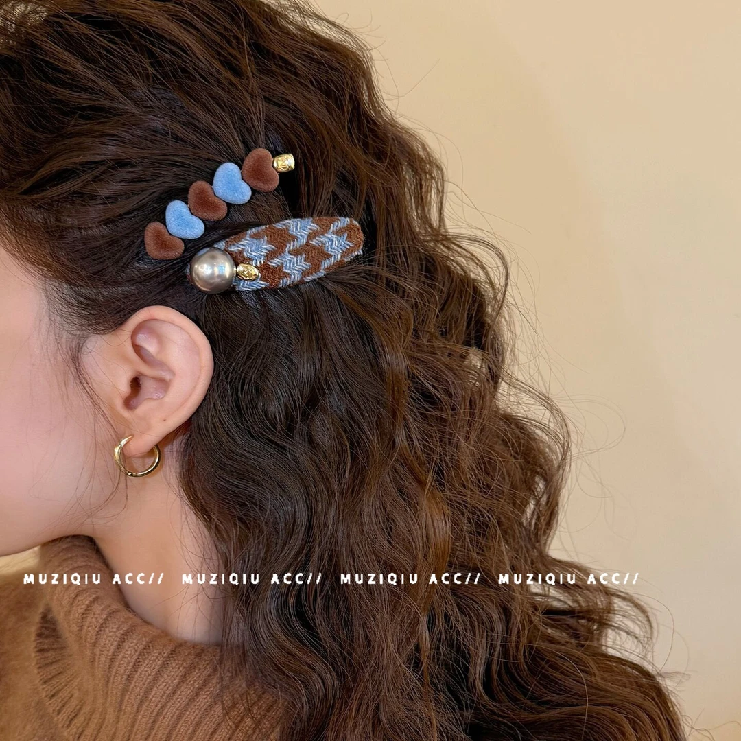 木子秋韩系气质爱心撞色格纹刘海侧边夹高级感时髦洋气小众碎发夹