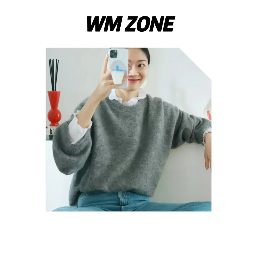 虎儿 3-3-2996 圆领羊驼毛宽松套头毛衣