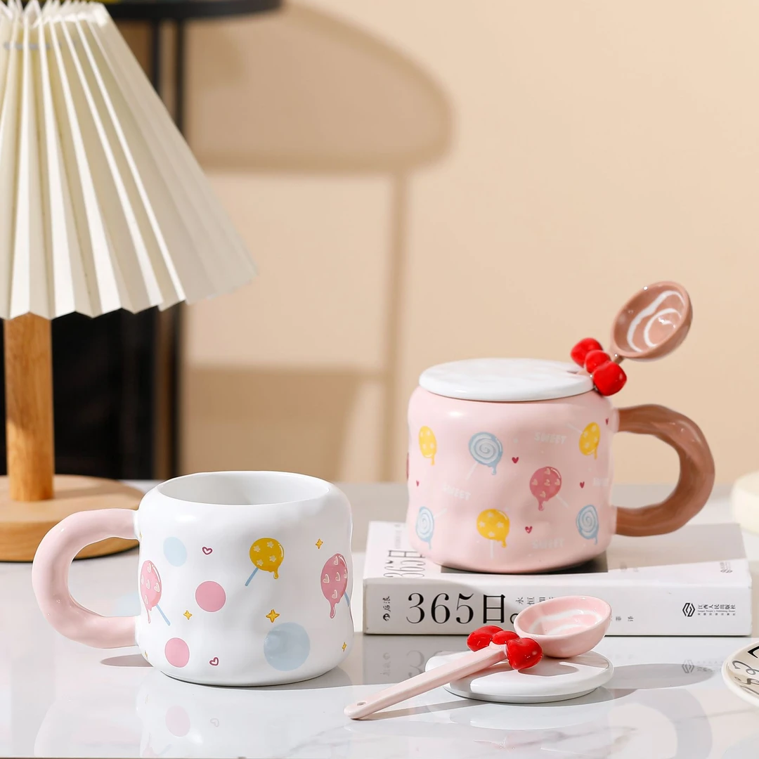 可爱甜心糖果陶瓷杯女生闺蜜生日礼物马克杯情侣杯子带盖办公瓷杯