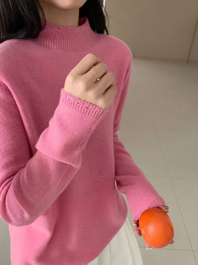 简约百搭半高领毛衣百搭保暖软糯高品质女8214打底衫2023冬