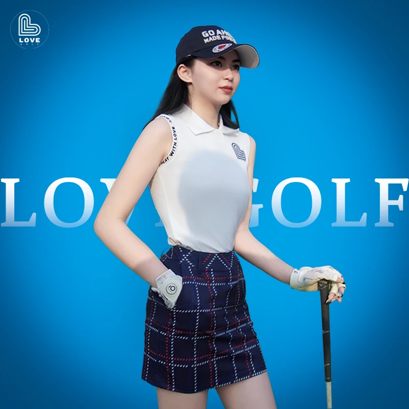 Lovegolf高尔夫组合款女休闲修身纯欲时髦名媛风白色无袖条纹短裙