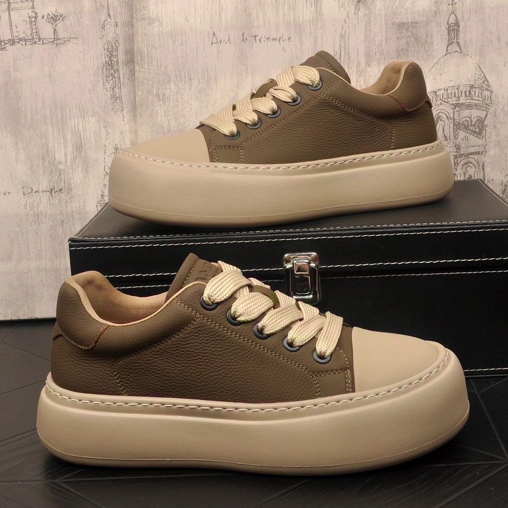 男鞋2025新款鞋子潮流超轻发泡底真皮厚底增高男生休闲鞋运动板鞋