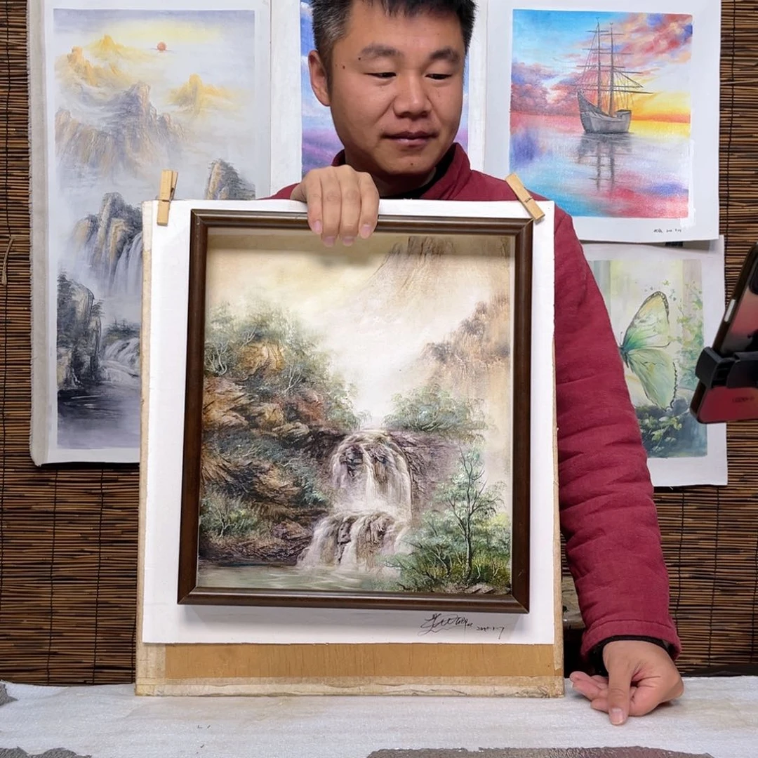 油画行路人小院绘画作品竞拍