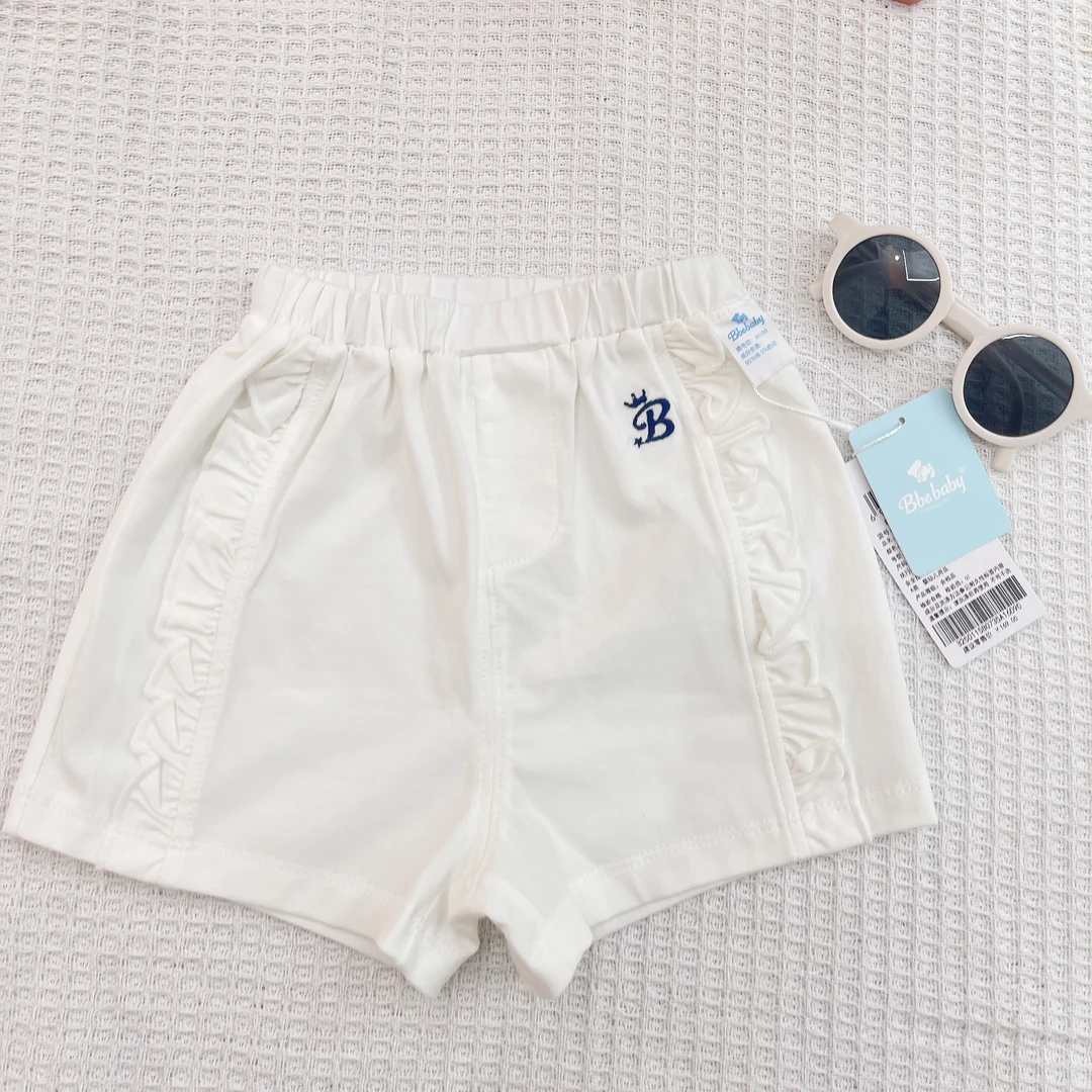 Bbebaby女童夏季韩版荷叶花边小童婴幼儿夏款小孩短裤宝宝白色