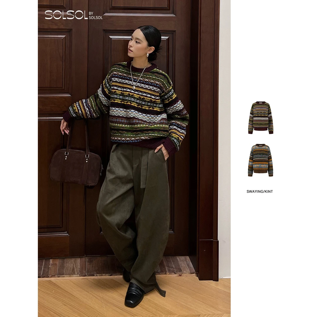 SWAYING/KINT 设计师 25秋冬新品粗支虚线提花大毛衣SOLSOL买手店