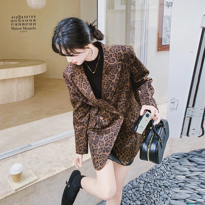 豹纹韩版复古炸街小众西装外套女2025春季新款时尚气质百搭小西服