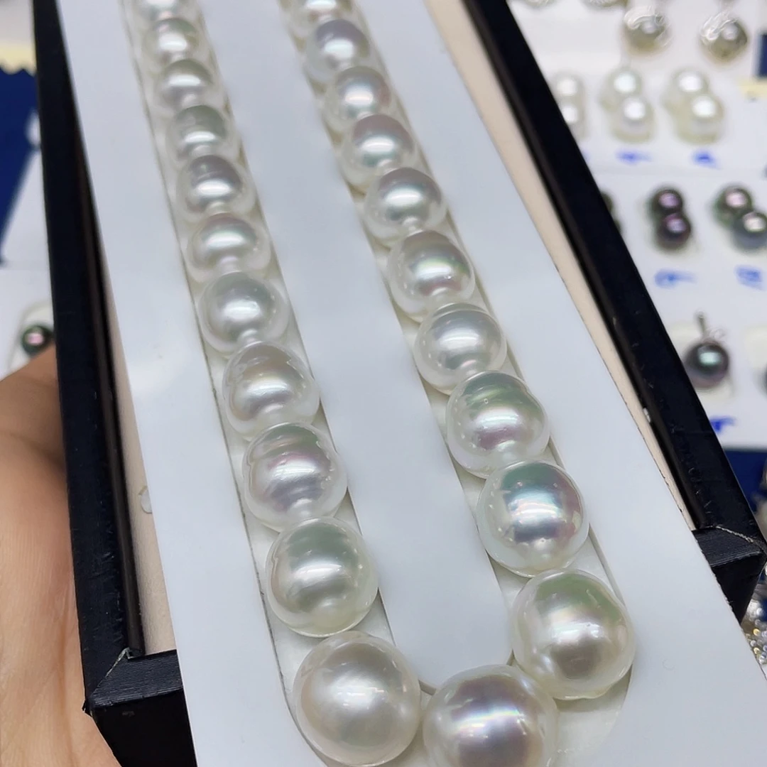 裸珠未镶嵌海水珍珠澳白串链10-13mm