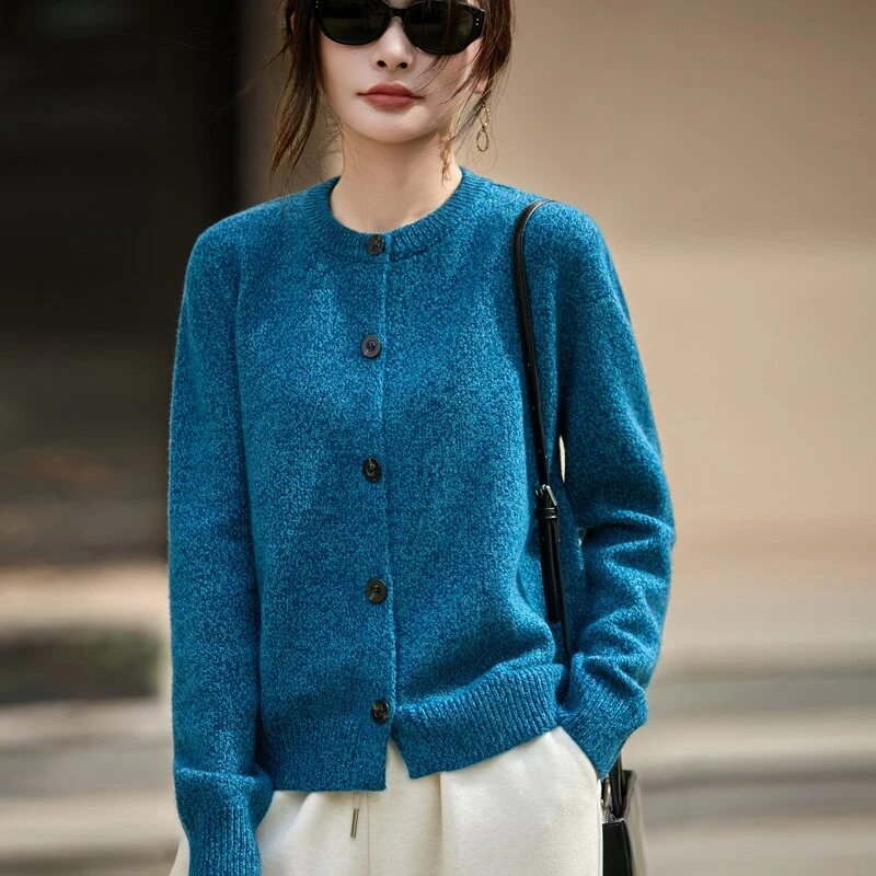 慵懒风时尚毛衫外套女秋冬复古宽松设计感软糯花纱针织开衫女上衣