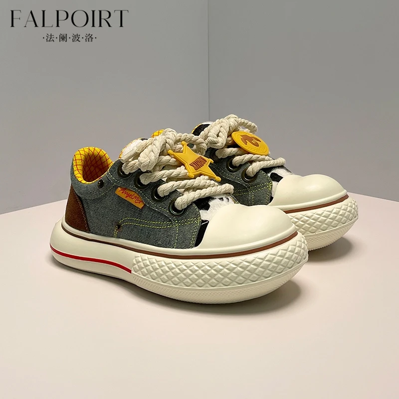 FALPOIRT丑萌大头鞋女ins潮胡迪牛仔帆布鞋增高百搭休闲情侣板鞋