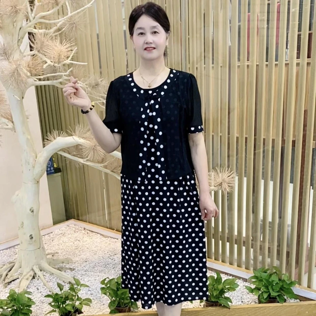 新款奶奶装百搭气质减龄中长款连衣裙夏季新款时尚洋气显瘦假俩件