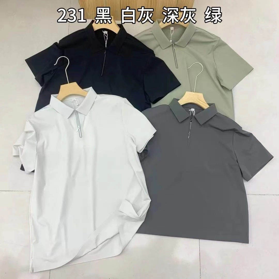 HB拉链亮面短袖水洗夏季Polo衫男装深灰男士运动t恤231