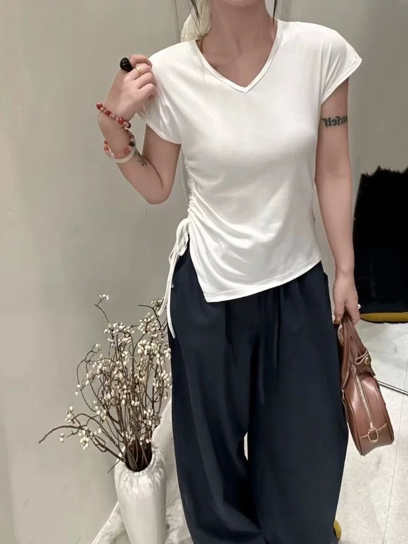 XIAO SISTERS/A129小众设计感抽绳收腰无袖T恤不规则后背纽扣设计