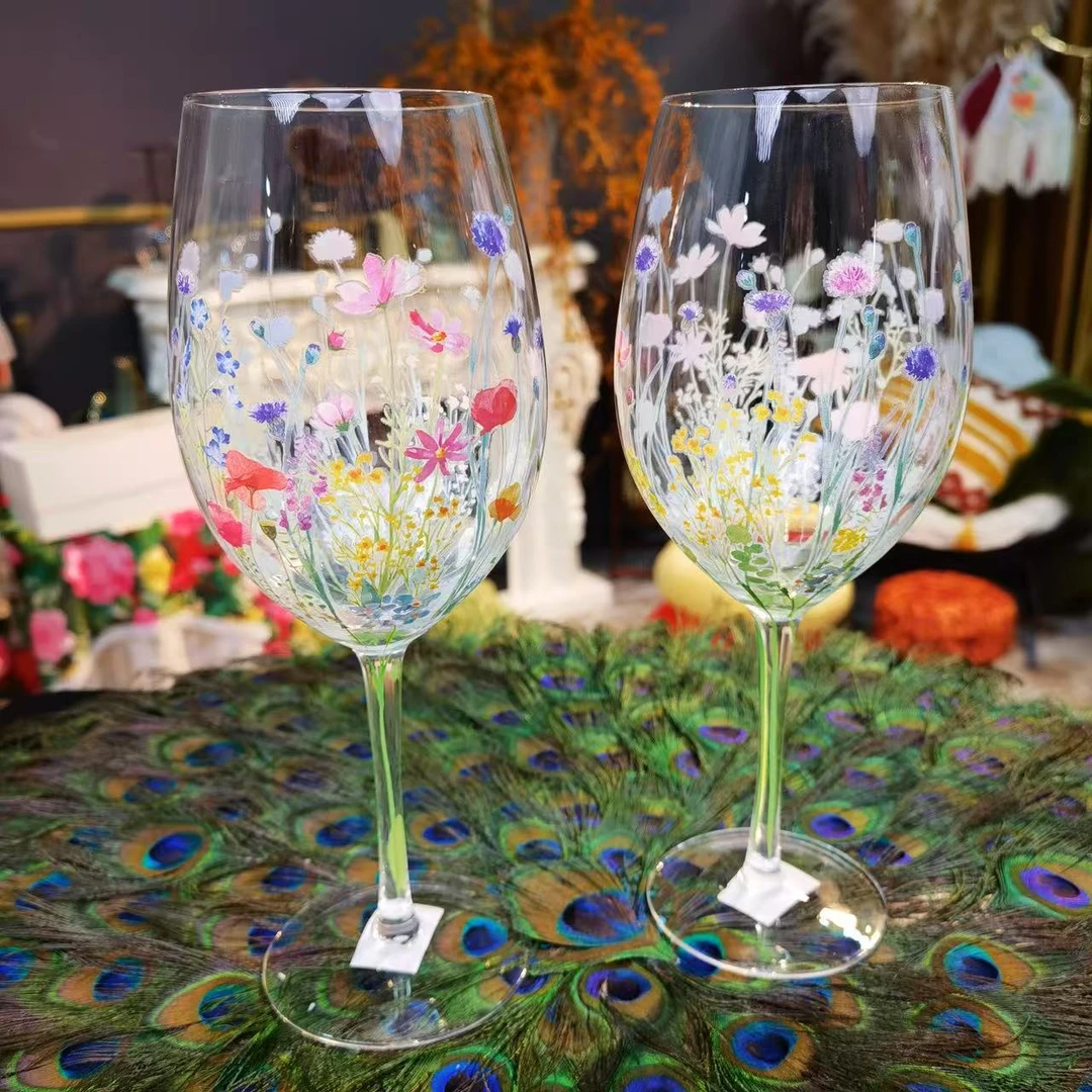 纯手工彩绘无铅水晶玻璃红酒杯家用高档奢华葡萄酒杯