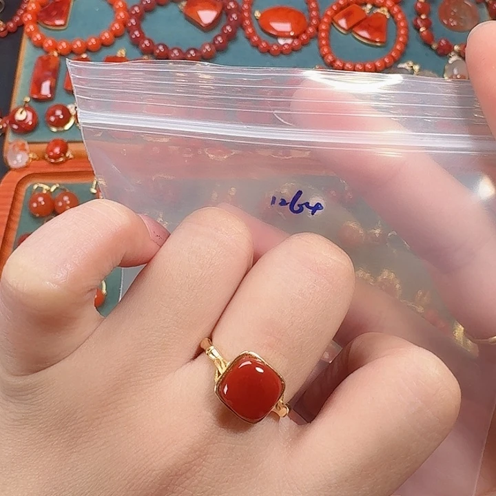 花***雪南红玛瑙银S925镶嵌戒指