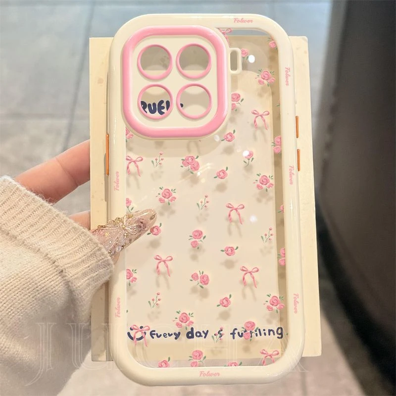 粉色小碎花适用小米15ultra手机壳透明红米k80高颜值华为OPPOVIVO