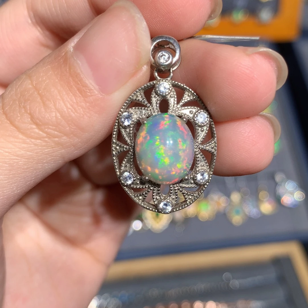 银S925镶嵌欧泊欧泊吊坠y