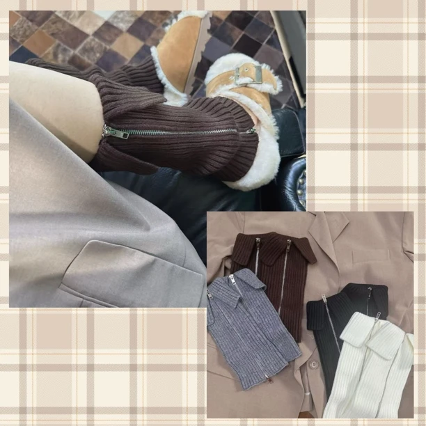 针织袜套早秋新款侧开拉链辣妹堆堆袜靴套腿套