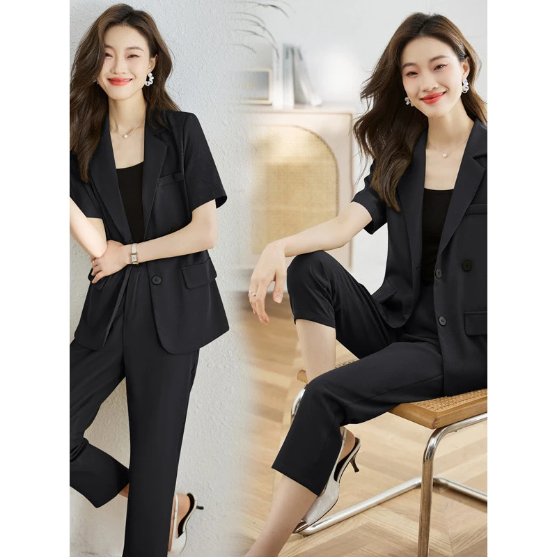 2024年夏季女新款 西装套装高级感七分裤休闲职业 显瘦遮肉三件套