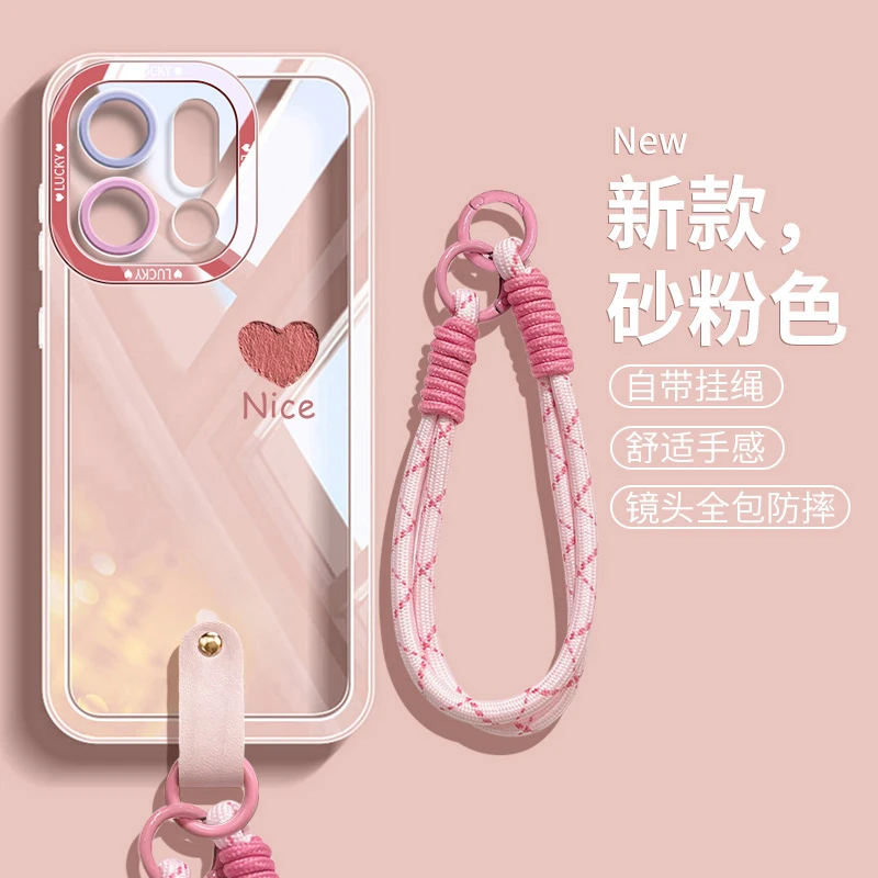 适用oppofindx9手机壳带挂绳findx9pro保护套oppo全包透明女爱心