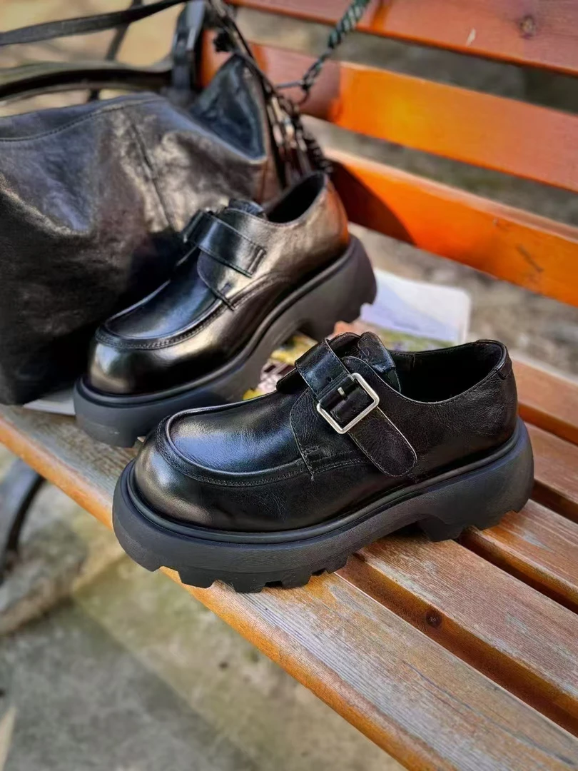 NANA➕2025早春爆款魔术贴英伦范儿厚底乐福鞋