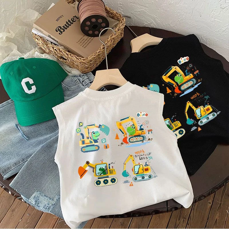 男童纯棉背心夏季儿童卡通简约恐龙印花可爱百搭时尚洋气无袖打底