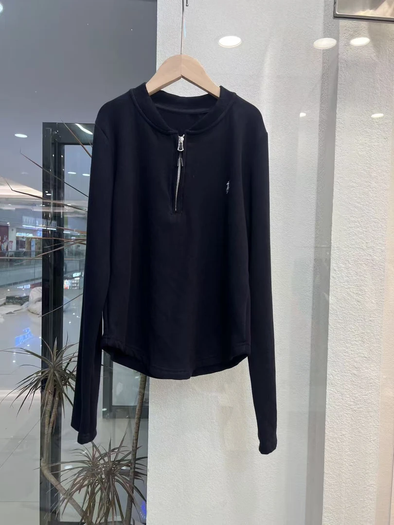 纯色半拉链打底T恤