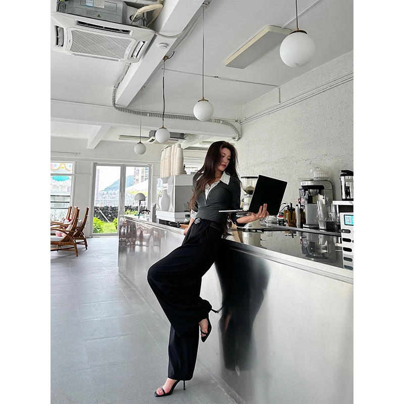 六指导 松弛有度 时尚高级感西装裤女宽松显瘦垂感直筒阔腿休闲裤