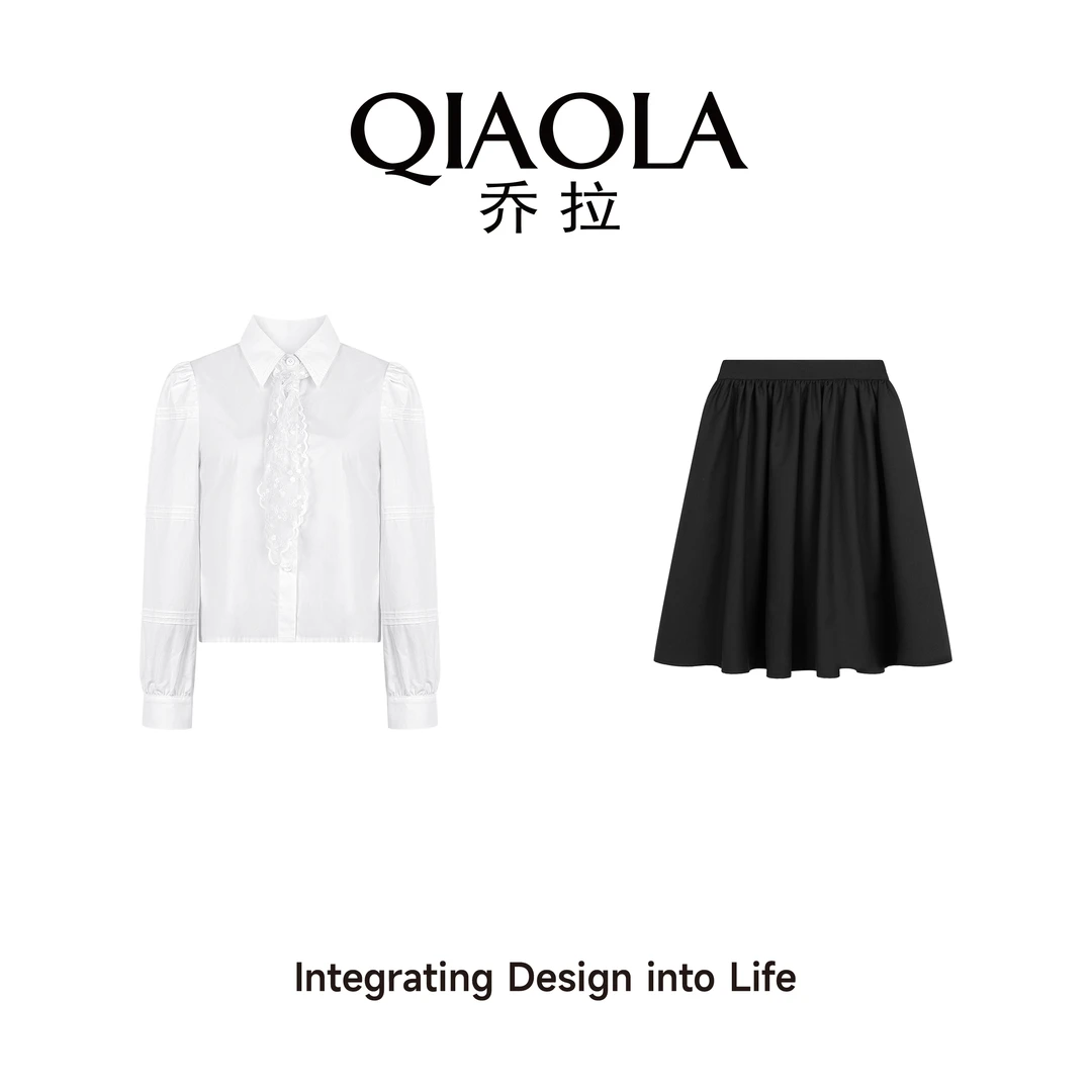 QIAOLA/乔拉【悠悠女孩】春季新款梭织袖设计休闲百搭显瘦套装